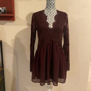 Sold TOBI burgundy boho chiffon and lace dress